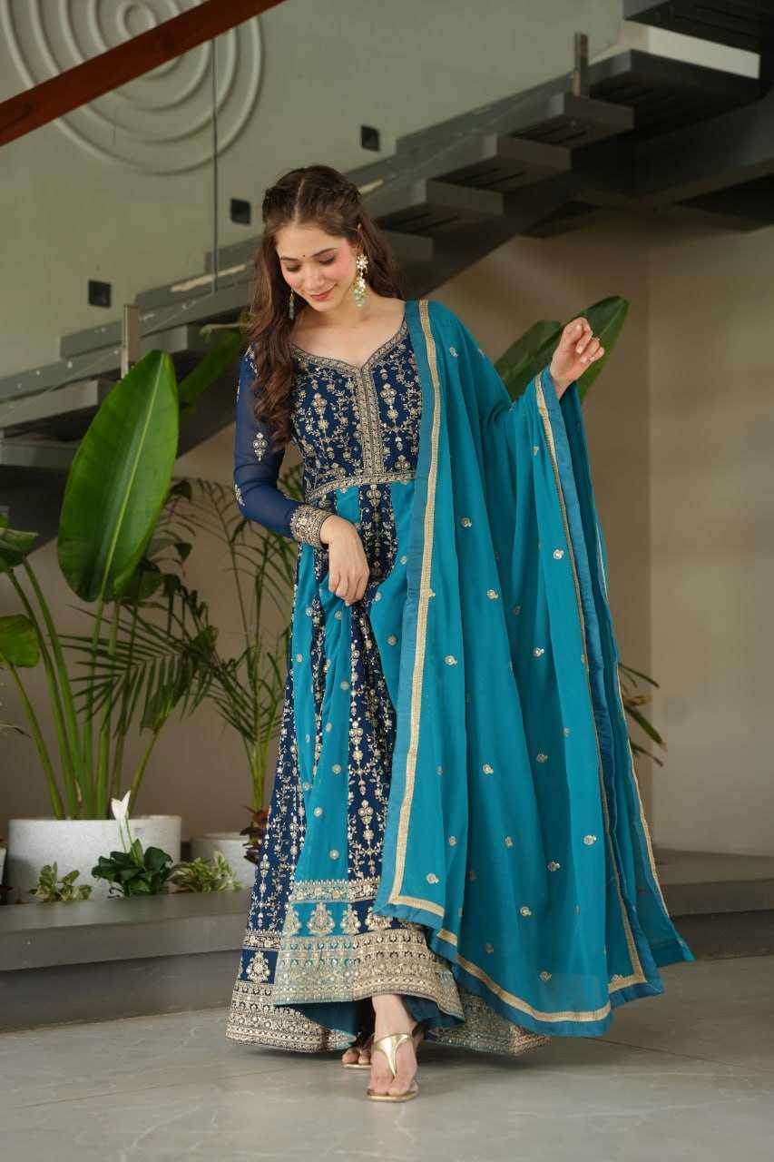 Faux Blooming Gown With Dupatta Sequin Gowns - MYLUXURY LANE ENTERPRISE